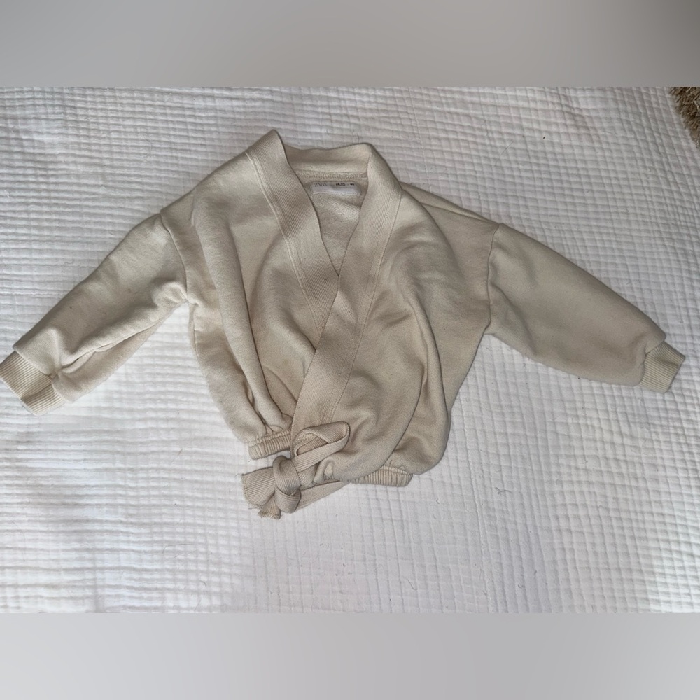Zara Cream Wrap-Front Off-the-Shoulder Sweater